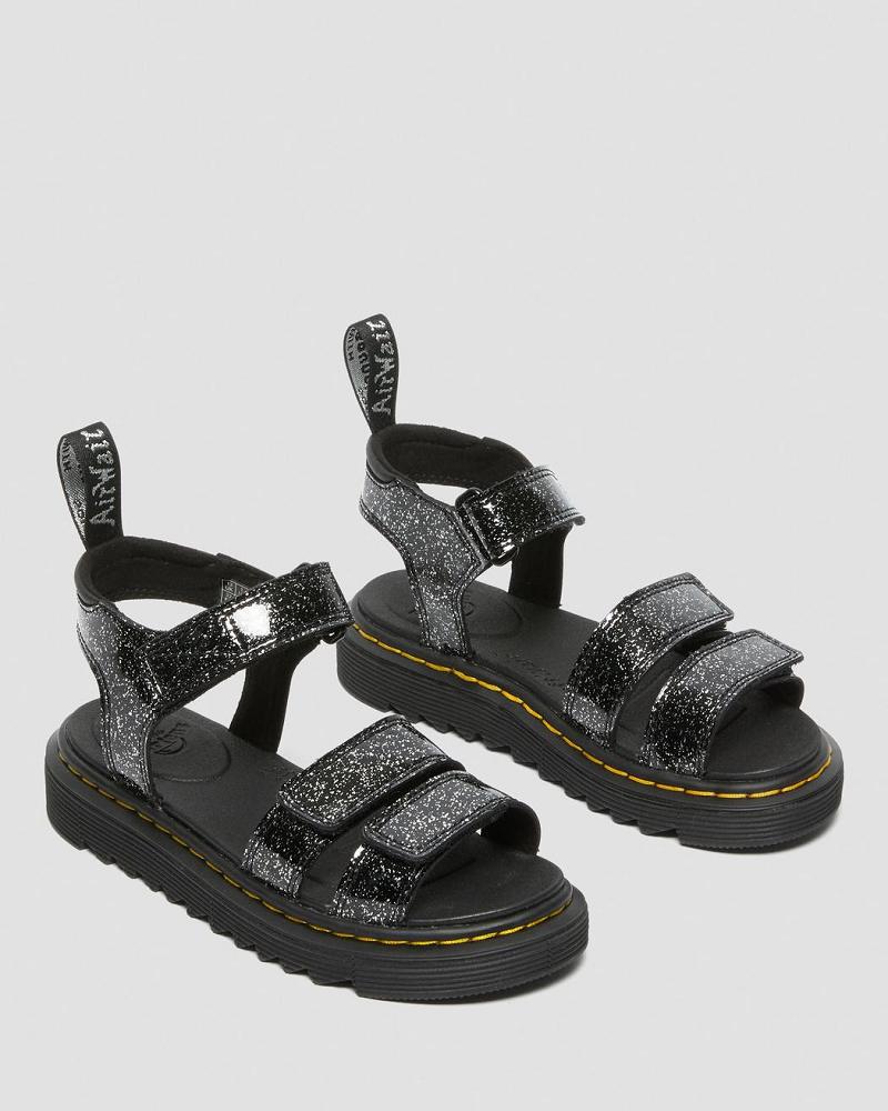 Black Kids' Dr Martens Junior Klaire Glitter Sandals | CA 718VRW